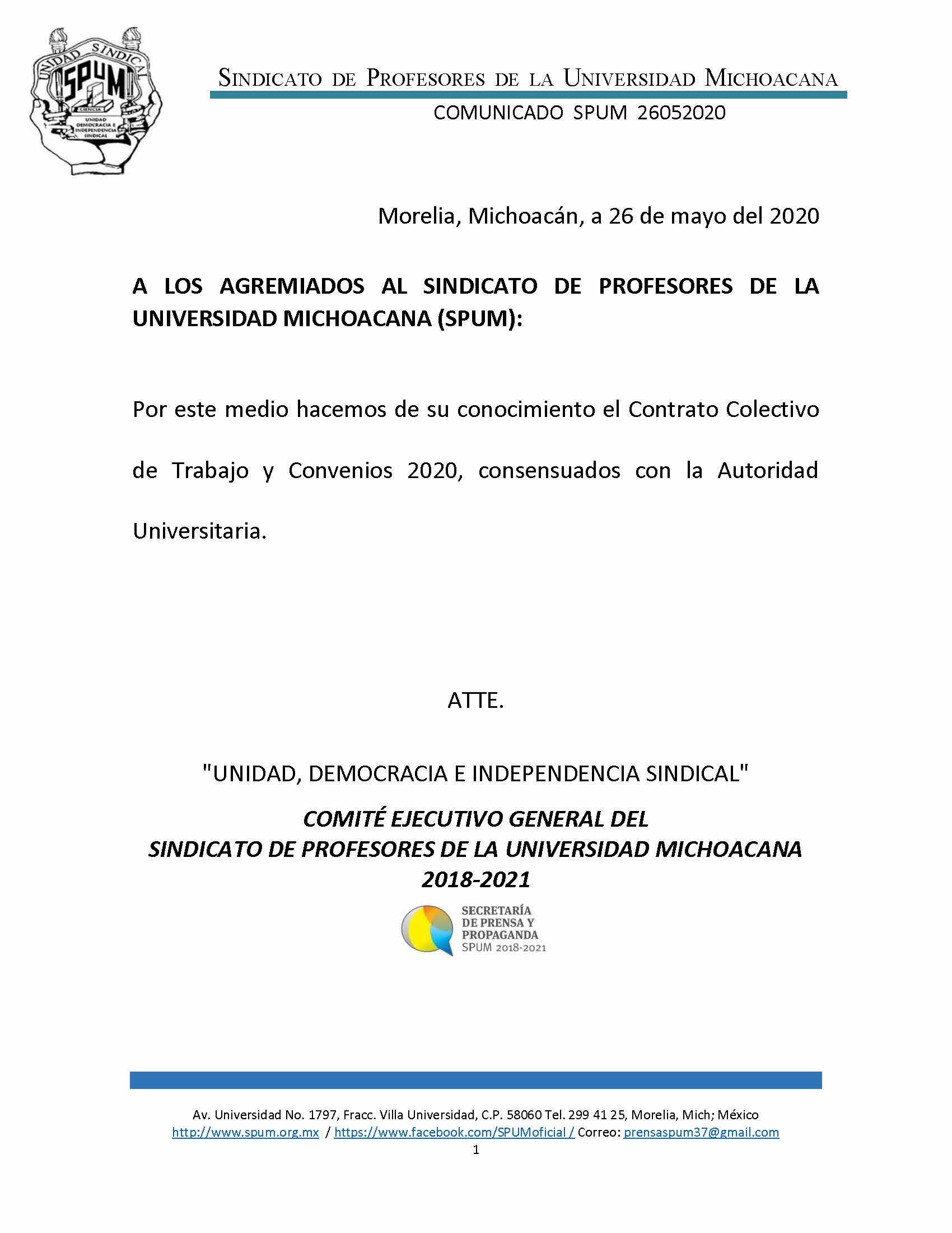 Contrato Colectivo de Trabajo – 2020 – Sindicato de Profesores de la  Universidad Michoacana